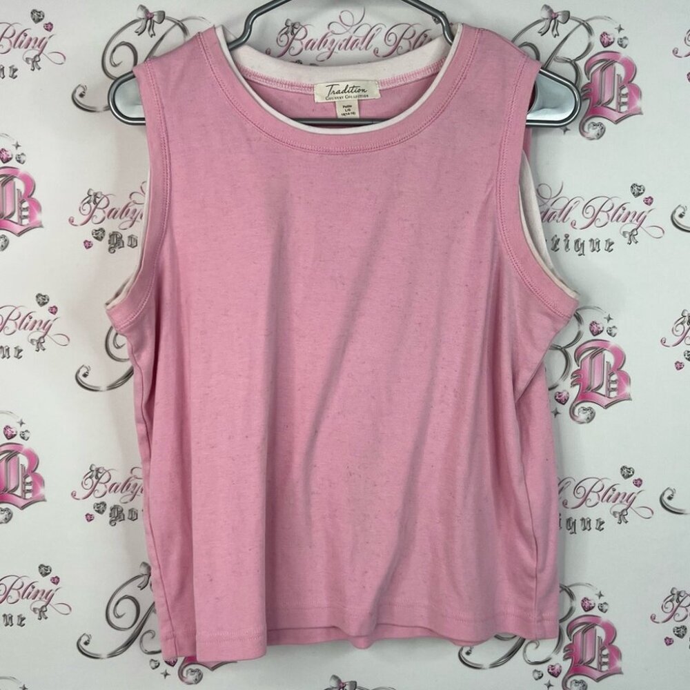 Tradition country collection tank top pink white detail Sleeveless Tee tank